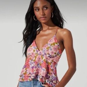 ASTR The Label - Floral Two tiered Strappy Cami - pink and coral- size XL- NWOT